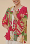 Delicate Tropical Kimono Gown in Dark Rose - Powder Design