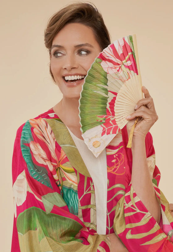 Delicate Tropical Kimono Gown in Dark Rose - Powder Design