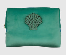  Marine make-up bag & mint shell brooch - recycled velvet