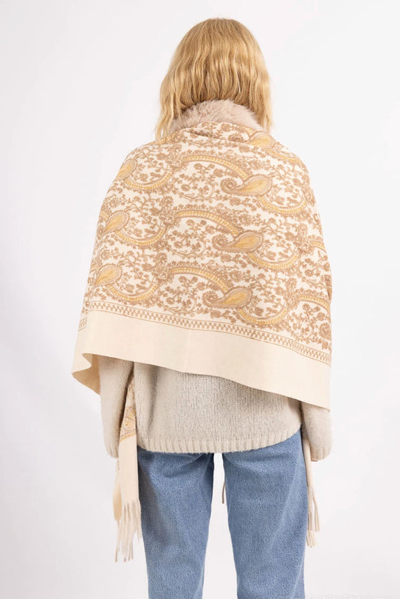 Paisley Scarf Cape Faux Fur