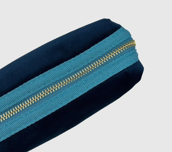 Blue make-up bag & gold palm tree - recycled velvet