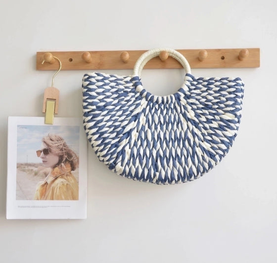 Blue and white paper bag