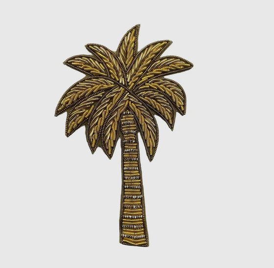 Blue make-up bag & gold palm tree - recycled velvet