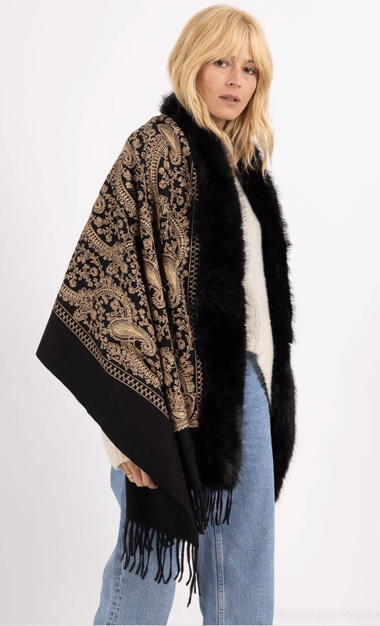 Paisley Scarf Cape Faux Fur