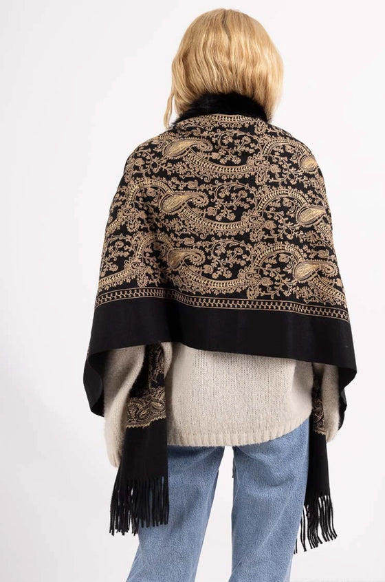 Paisley Scarf Cape Faux Fur