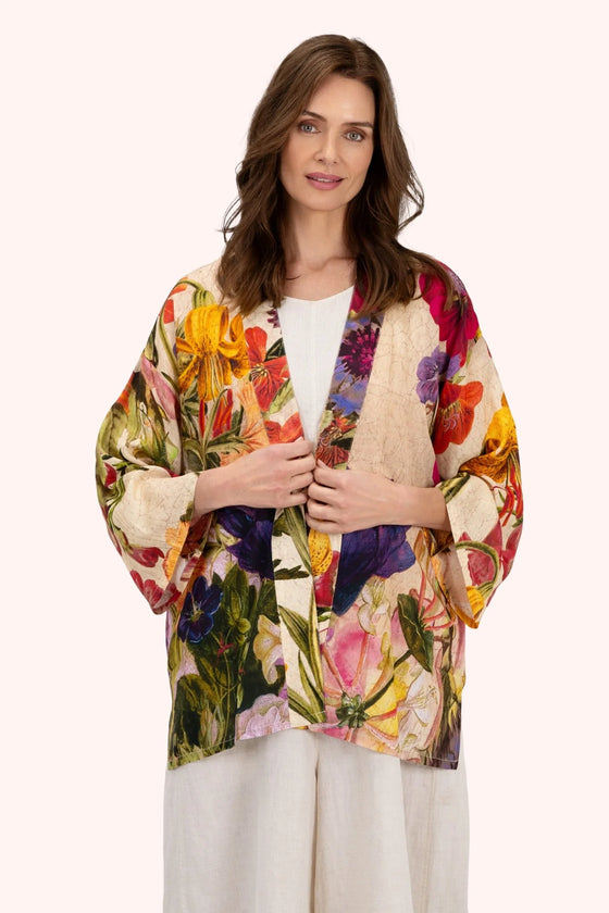 Mid-Length Kimono Cream Posy