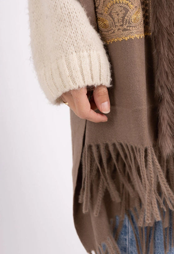 Paisley Scarf Cape Faux Fur