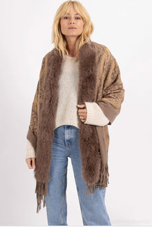  Paisley Scarf Cape Faux Fur