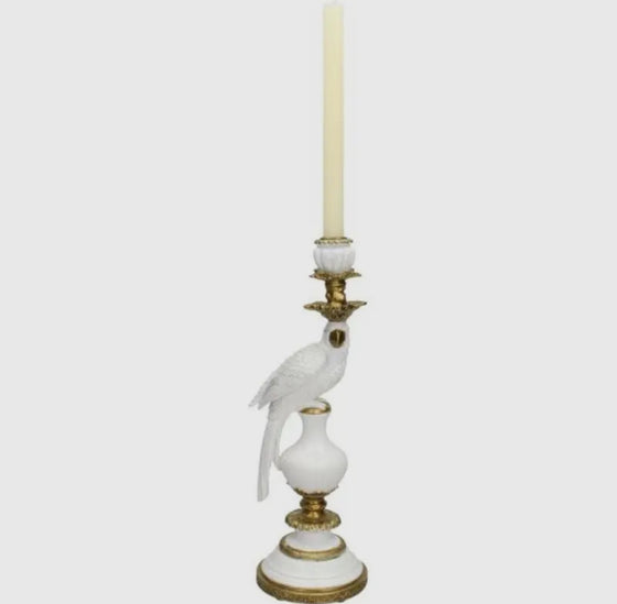 Vit fågelljusstake 40 cm