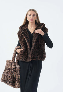  Leopard Faux Fur Hooded Vest