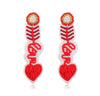 Fish bone heart earrings in red