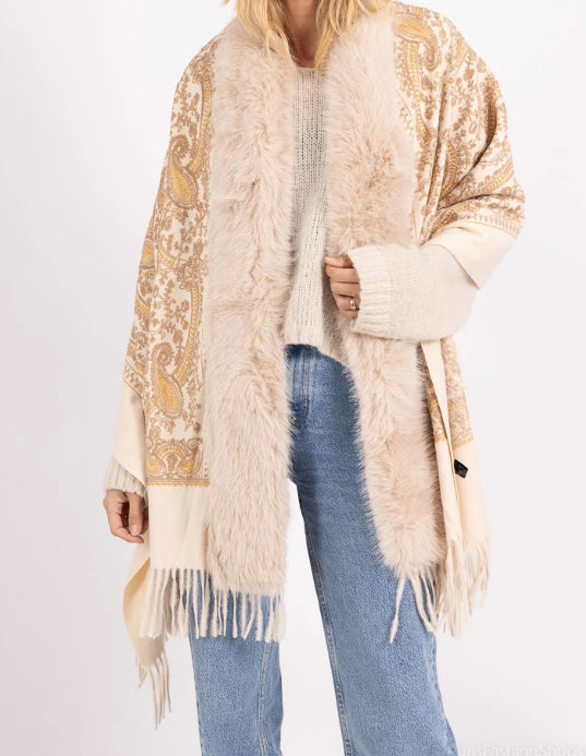 Paisley Scarf Cape Faux Fur