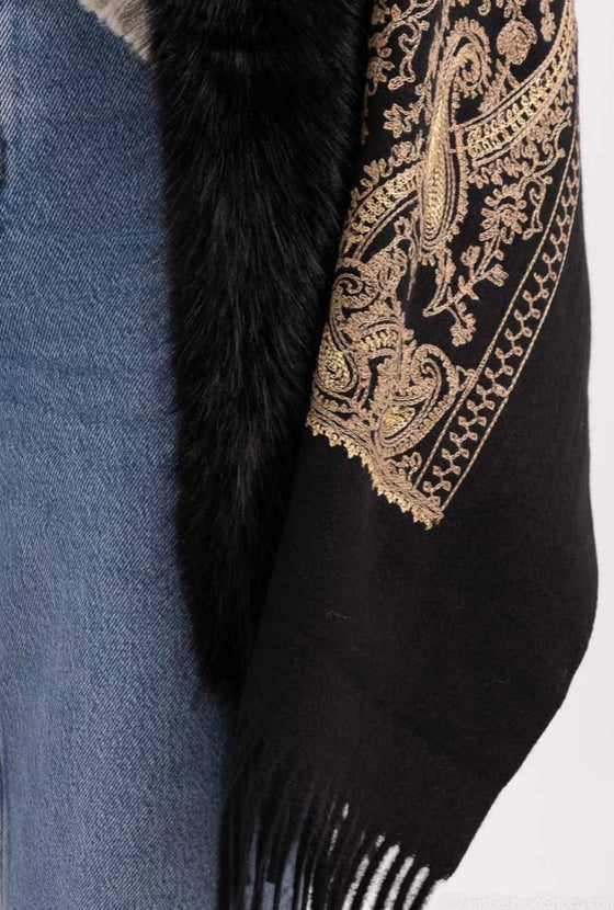 Paisley Scarf Cape Faux Fur