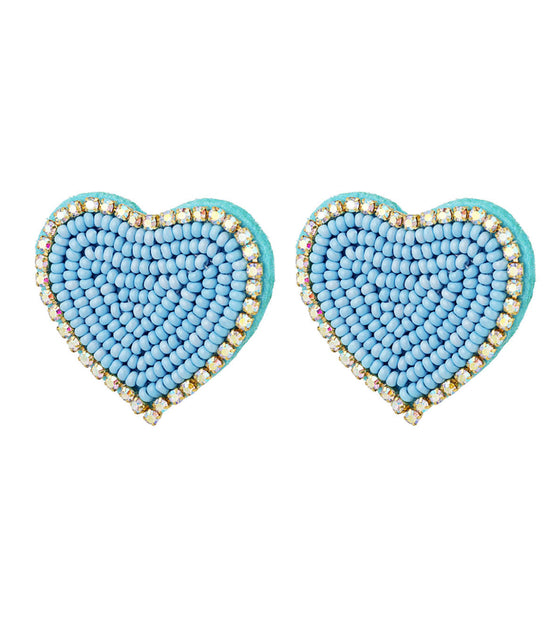 Blue Beaded Earrings with Rhinestones