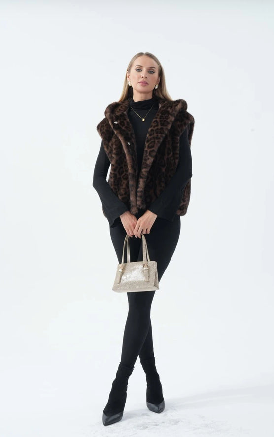 Leopard Faux Fur Hooded Vest