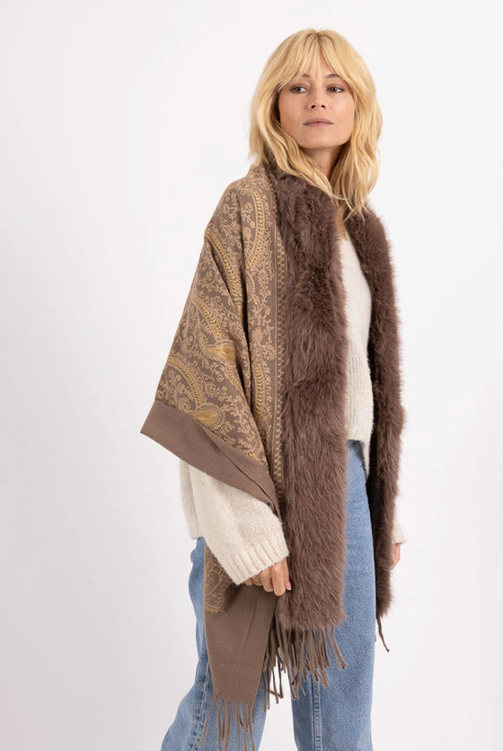 Paisley Scarf Cape Faux Fur