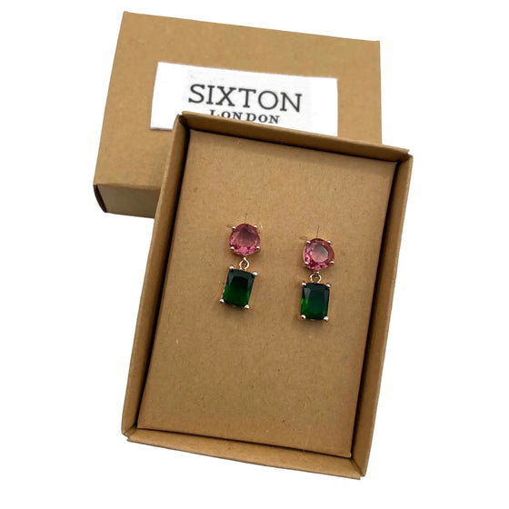 Emerald style jewel drop earrings