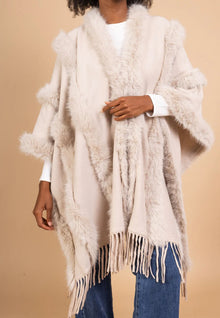  Fringed Poncho Faux Fur