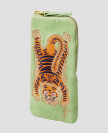 Velvet Sunglasses Pouch - Ikat Tiger - Mint