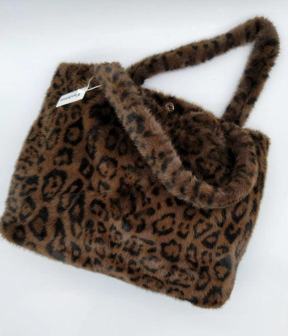 Leopard Faux Fur Bag - Dark Brown