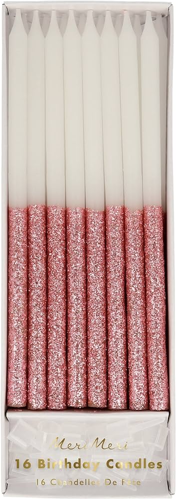 Dusky Pink Glitter Dipped Candles - Meri Meri