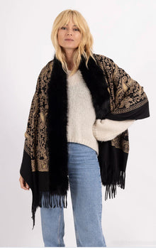  Paisley Scarf Cape Faux Fur