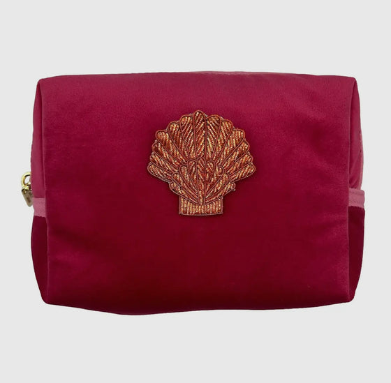 Pink Make-up bag & Orange Shell Brooch