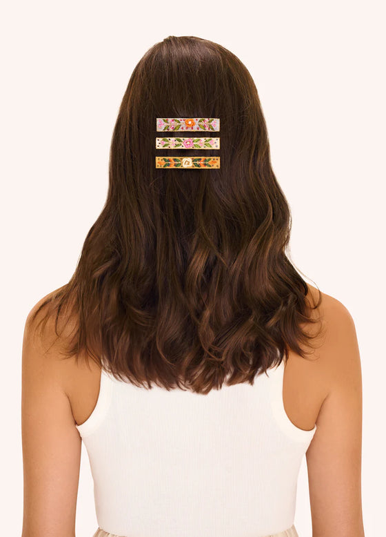 Embroidered Barette Mustard Floral