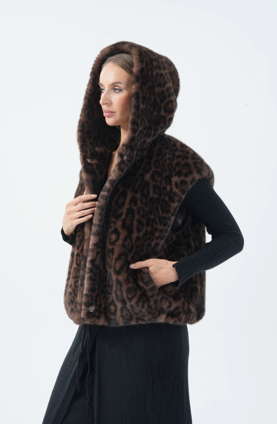 Leopard Faux Fur Hooded Vest
