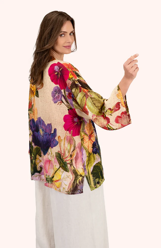 Mid-Length Kimono Cream Posy