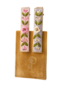  Embroidered Hair Bars Blue Floral