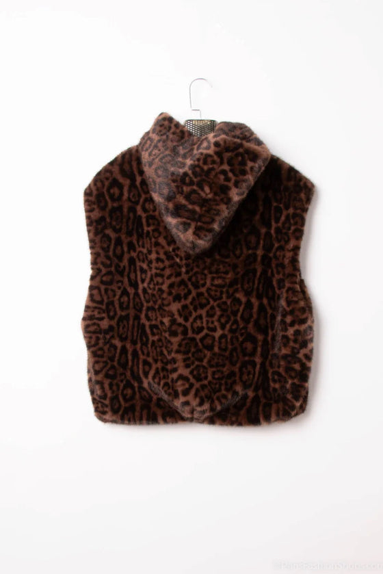 Leopard Faux Fur Hooded Vest