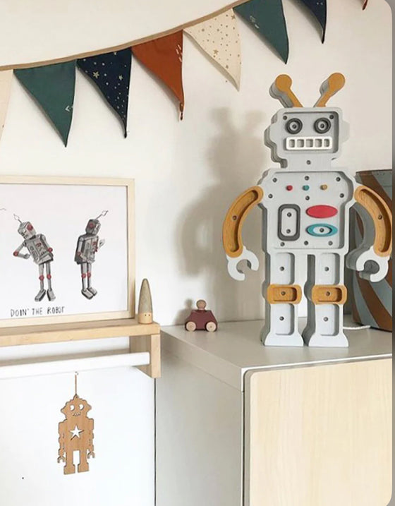Små lampor robot metaloc grå