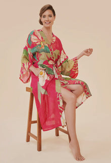 Delicate Tropical Kimono Gown in Dark Rose - Powder Design