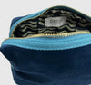 Blue make-up bag & gold palm tree - recycled velvet