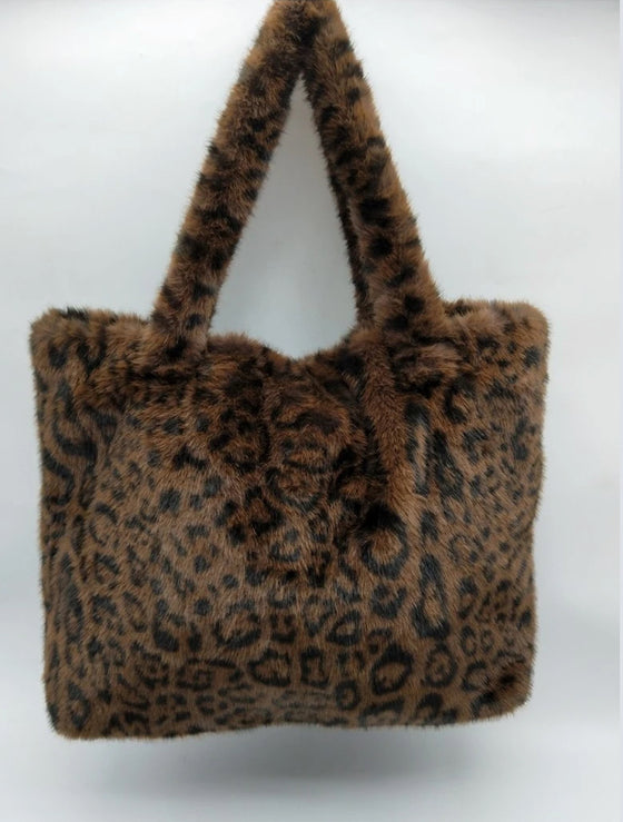 Leopard Faux Fur Bag - Dark Brown