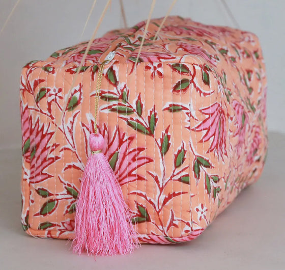 Peach Floral Make-up Bag
