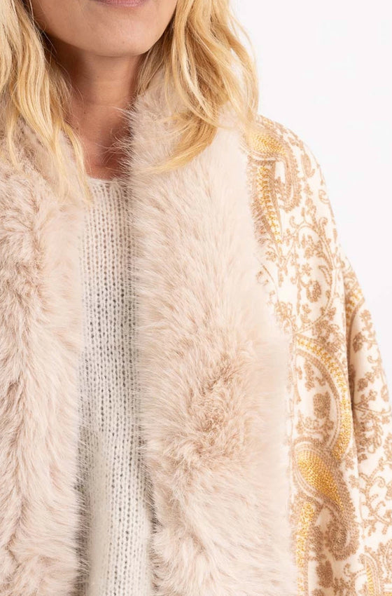 Paisley Scarf Cape Faux Fur