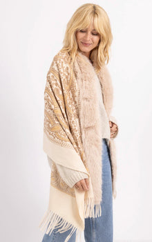 Paisley Scarf Cape Faux Fur