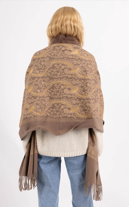 Paisley Scarf Cape Faux Fur