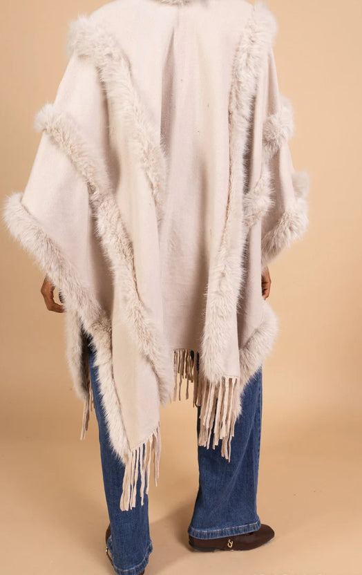 Fringed Poncho Faux Fur