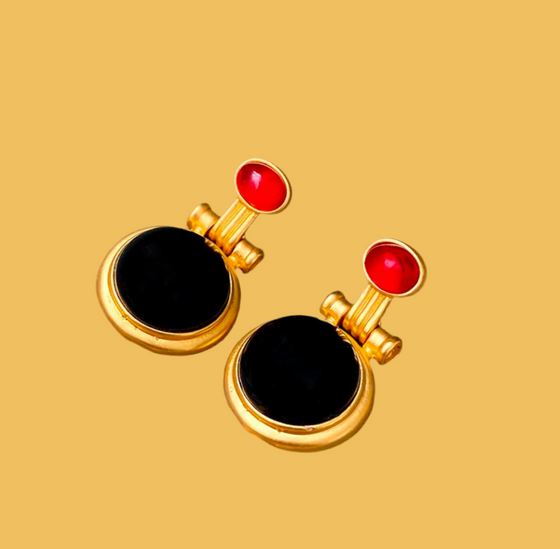 Red Bead Earrings - Copper