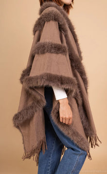  Fringed Poncho Faux Fur