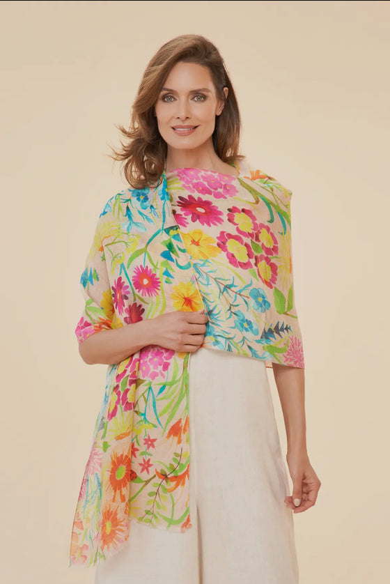 100% Linen Watercolour Wildflowers Scarf