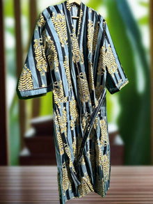  Blue Striped Chrouching Tiger Cotton Kimono