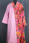 Luxury Pink Yellow Bird of Paradise Velvet Kimono Boho Robe With Lining