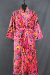 Luxury Pink Yellow Bird of Paradise Velvet Kimono Boho Robe With Lining