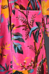 Luxury Pink Yellow Bird of Paradise Velvet Kimono Boho Robe With Lining