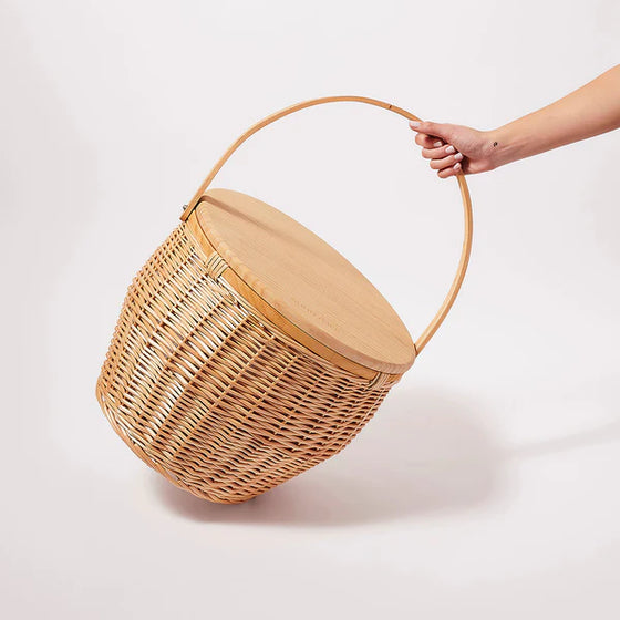 Round Picnic Cooler Basket Natural