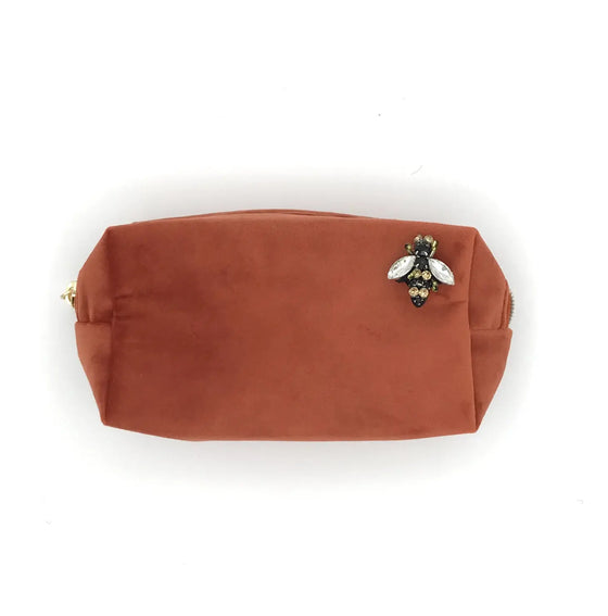 Sixton London Coral Make-up Bag with Bee Pin